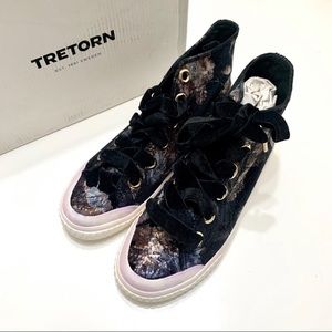 Tretorn Black Velvet Floral Print High Top Sneaker